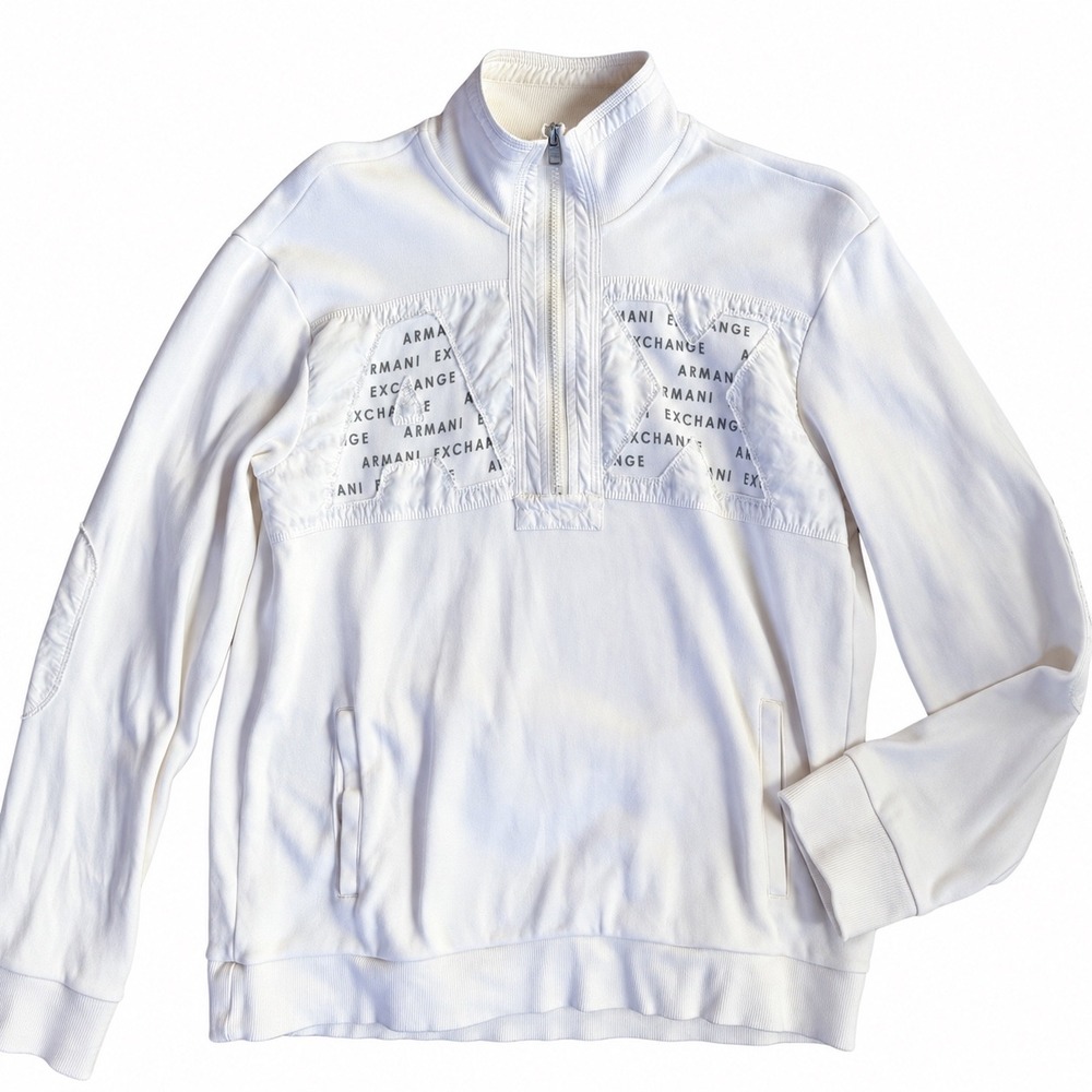 Armani Exchange White Quarter Zip Sweatshirt  Logo Gorpcore Y2K Mens Medium
